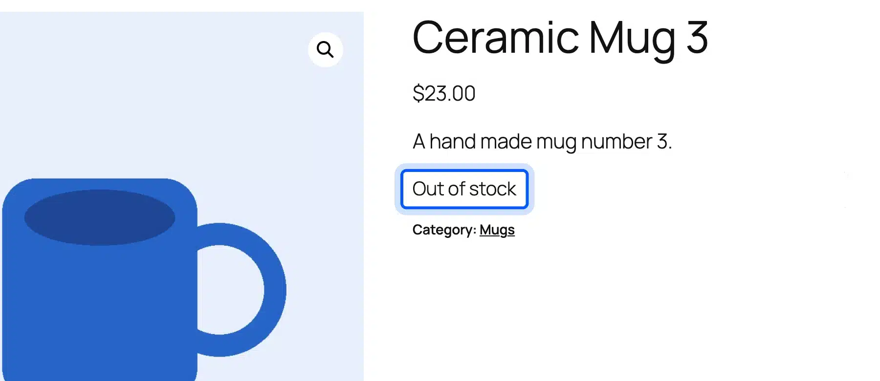 WooCommerce out of stock product page with stock notice