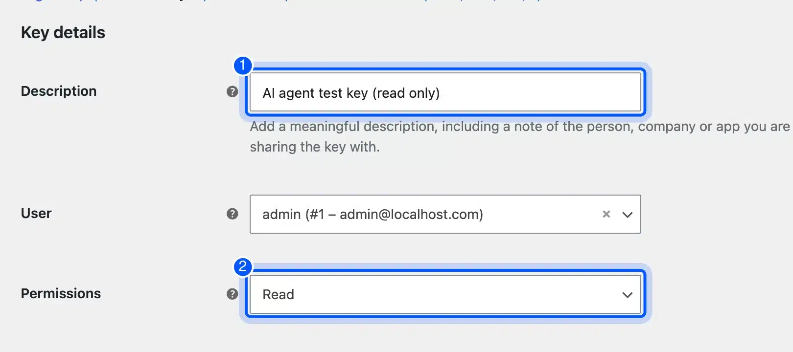 WooCommerce REST API key with Read permission for an AI agent