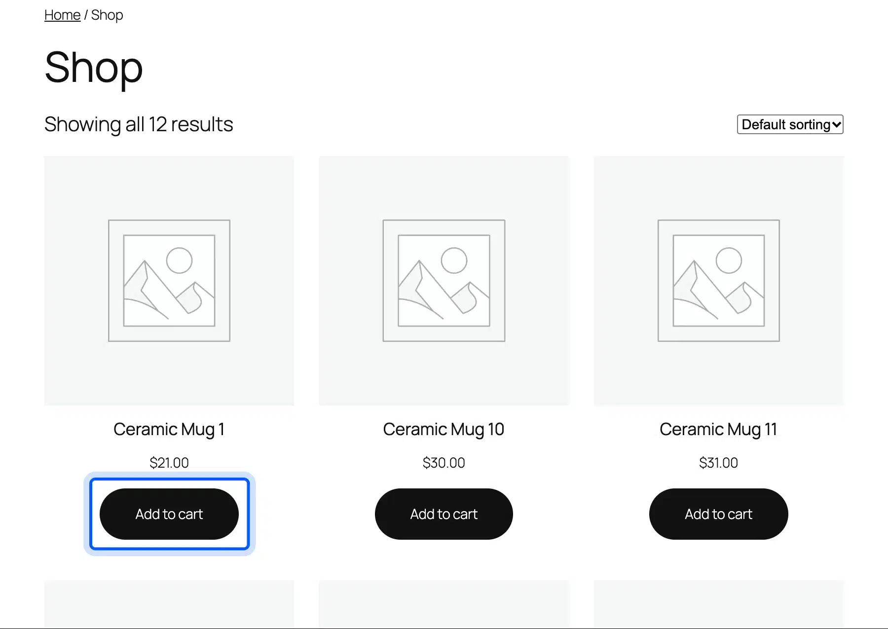 Add to cart button on the first product of the WooCommerce shop page