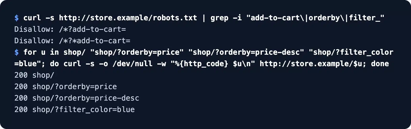 WooCommerce sort and filter URLs returning 200 with no robots.txt rule