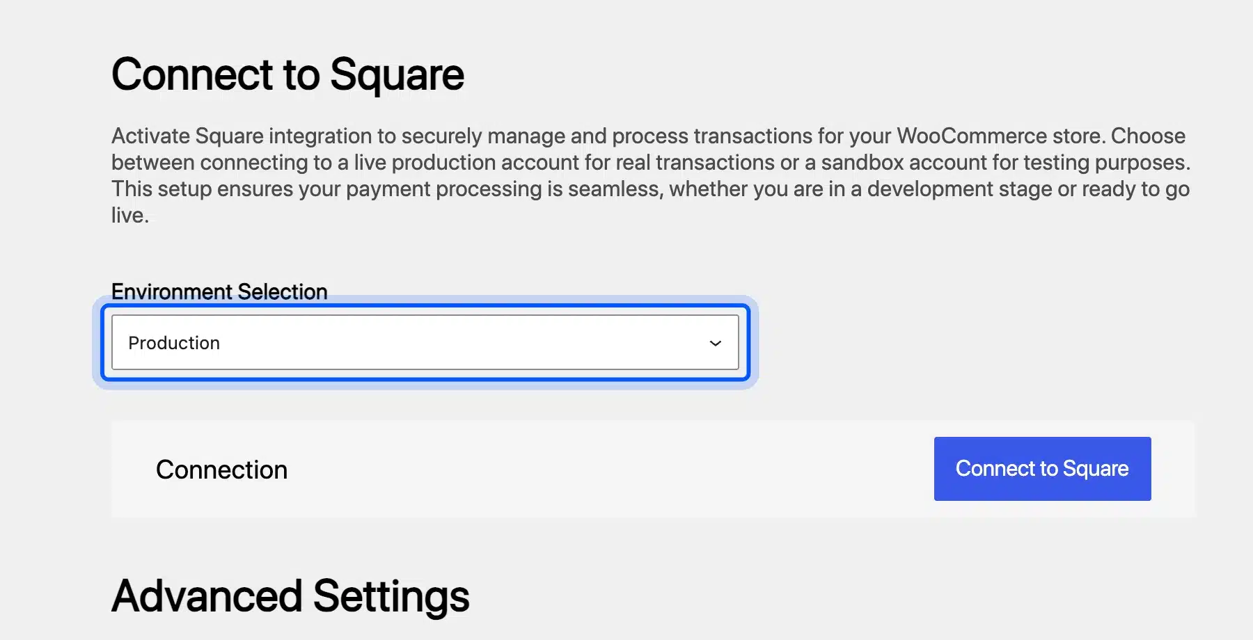 Square sandbox environment setting for WooCommerce payment integration