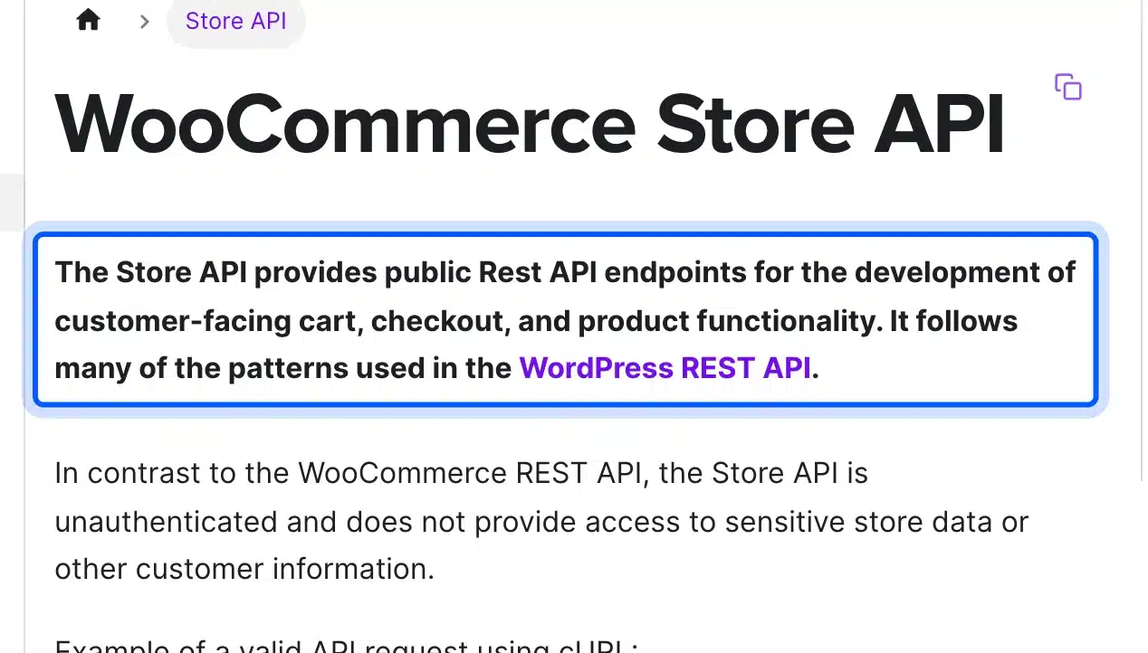WooCommerce Store API documentation for headless stores