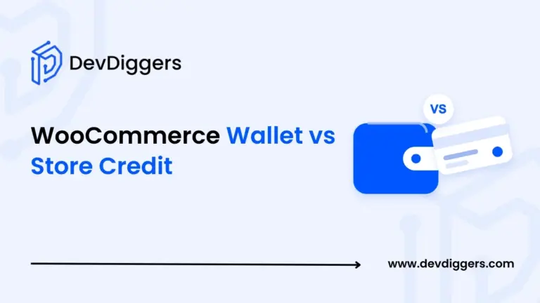 Flat wallet and store credit card icon beside the title WooCommerce Wallet vs Store Credit