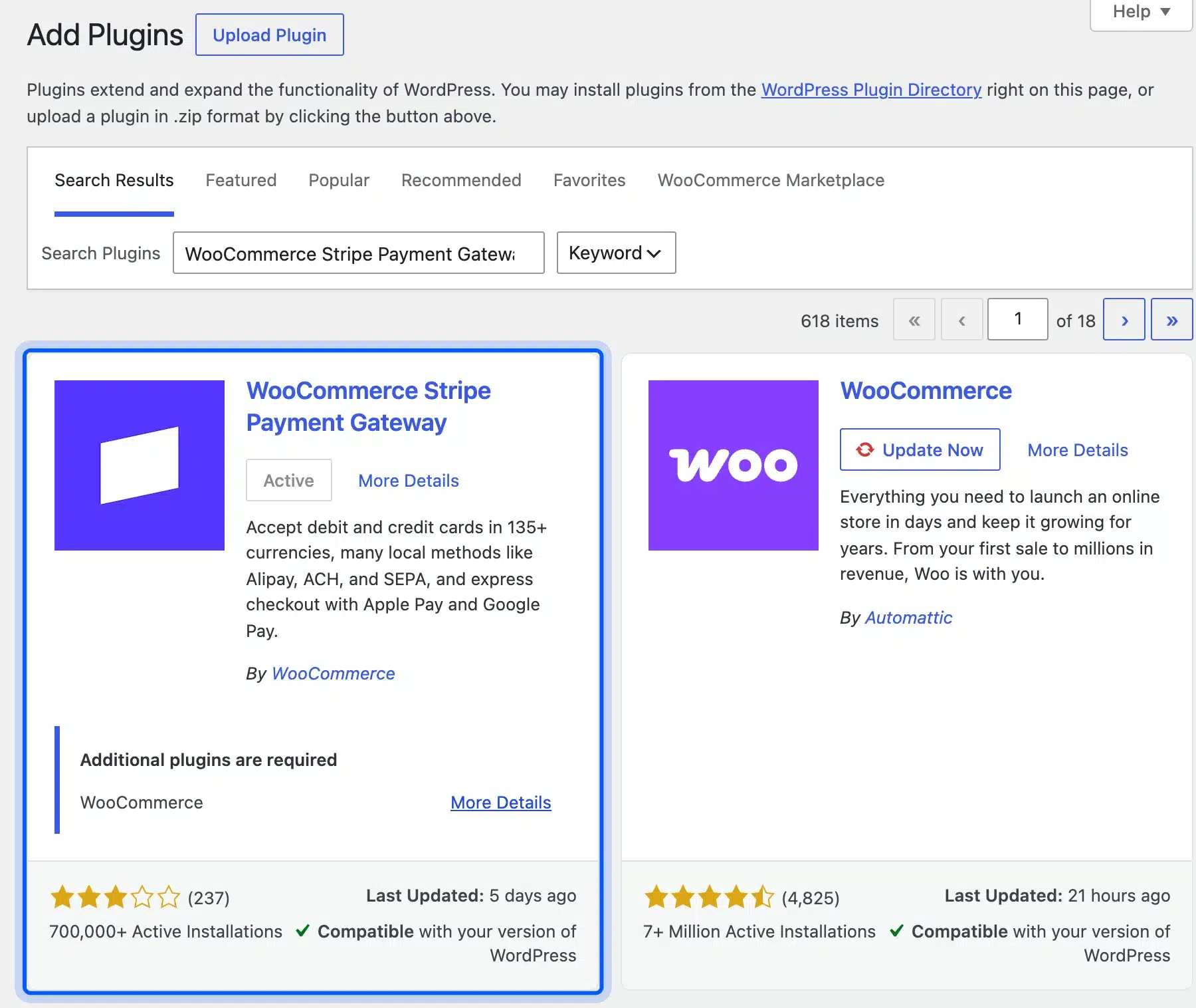 Installing a WooCommerce payment gateway plugin from WordPress.org