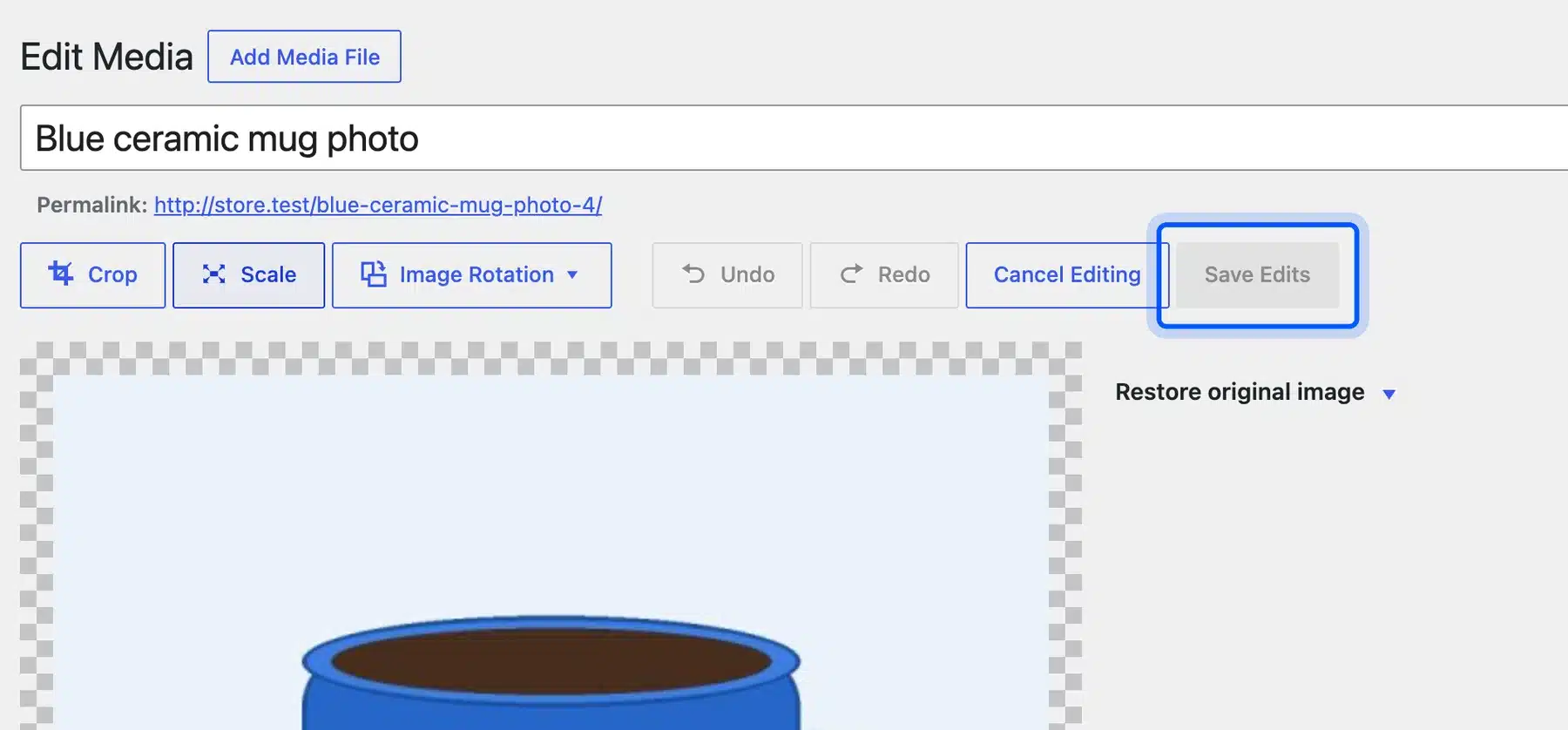 Save Edits button in the WordPress image editor