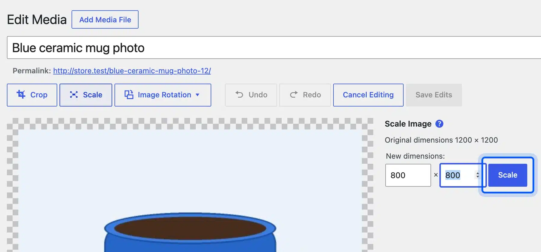 Scale button in the WordPress image editor