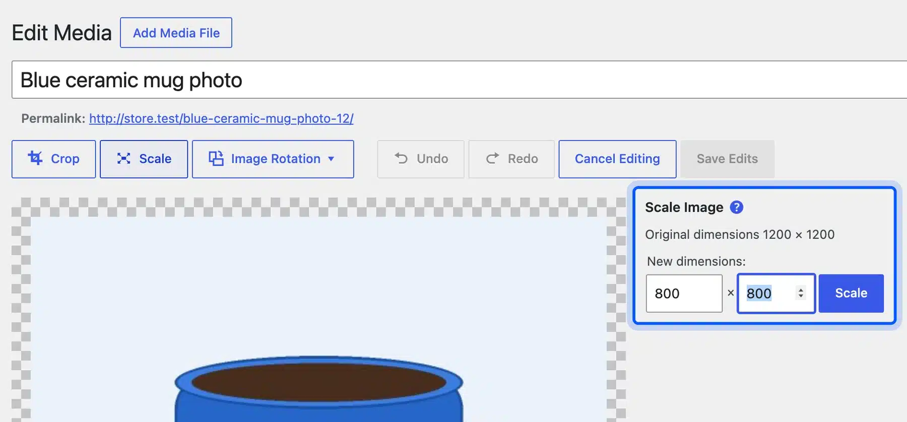 Scale Image panel with the new dimensions fields