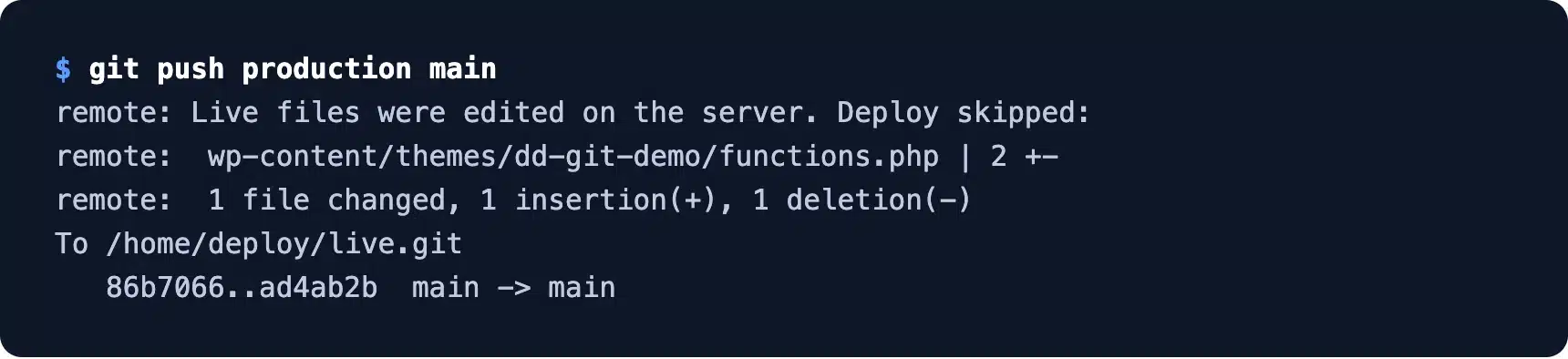 Post-receive hook skipping a deploy because live files changed