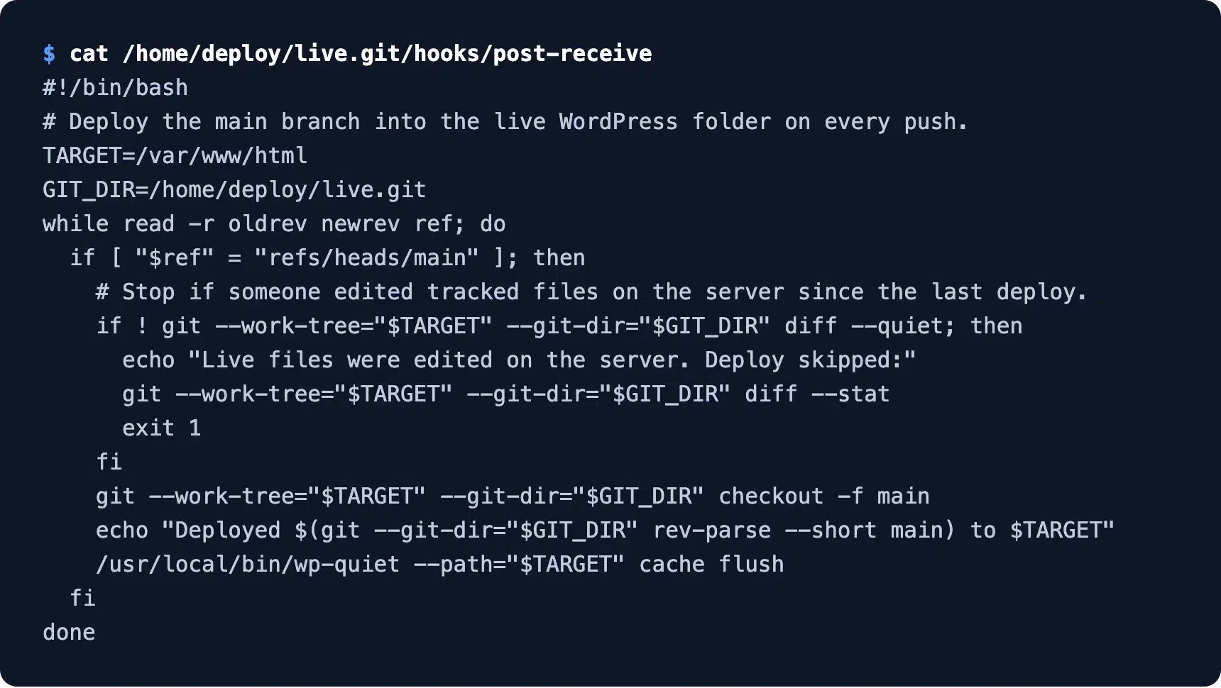 Git post-receive hook that deploys WordPress theme files on push
