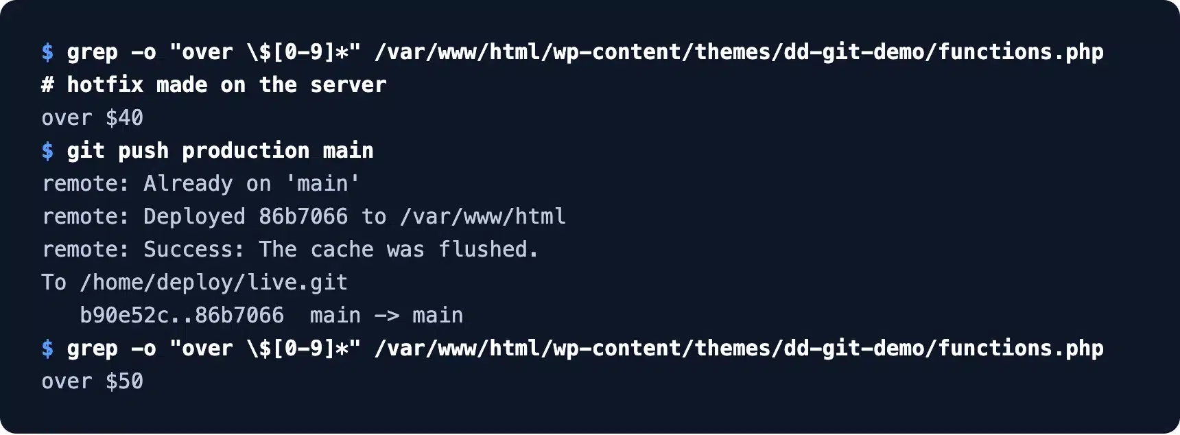 Server hotfix overwritten by a WordPress Git deploy