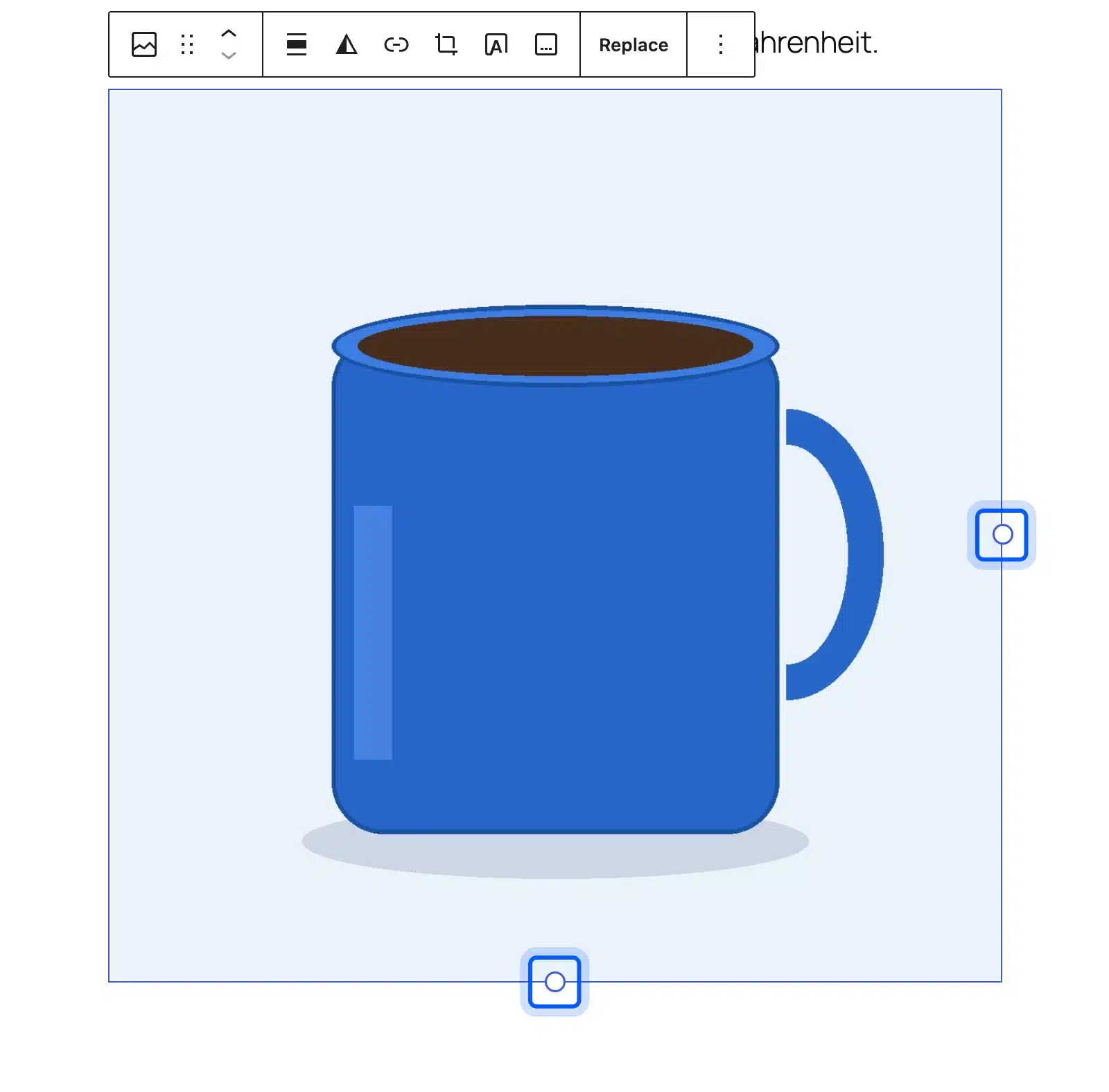 Resize handles on the right and bottom of a WordPress image block