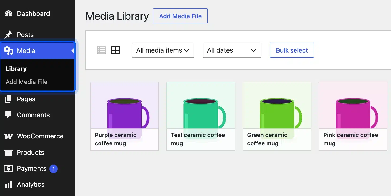 Media Library item in the WordPress admin menu