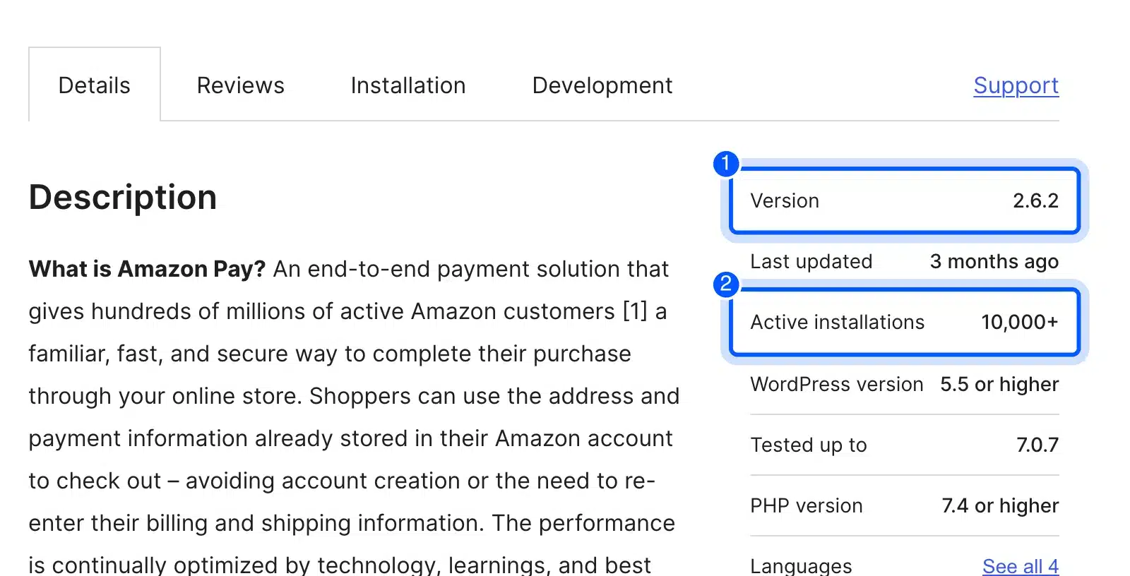 Amazon Pay for WooCommerce plugin listing on WordPress.org