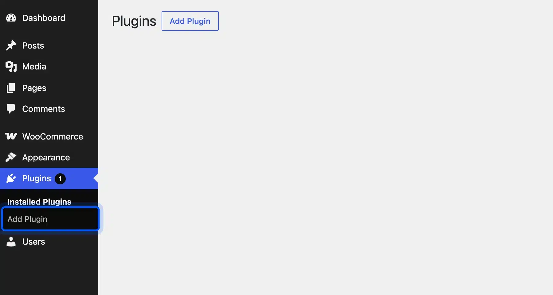 Add Plugin item in the Plugins menu of the WordPress dashboard