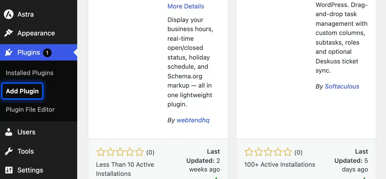 Add Plugin link under Plugins in the WordPress dashboard menu