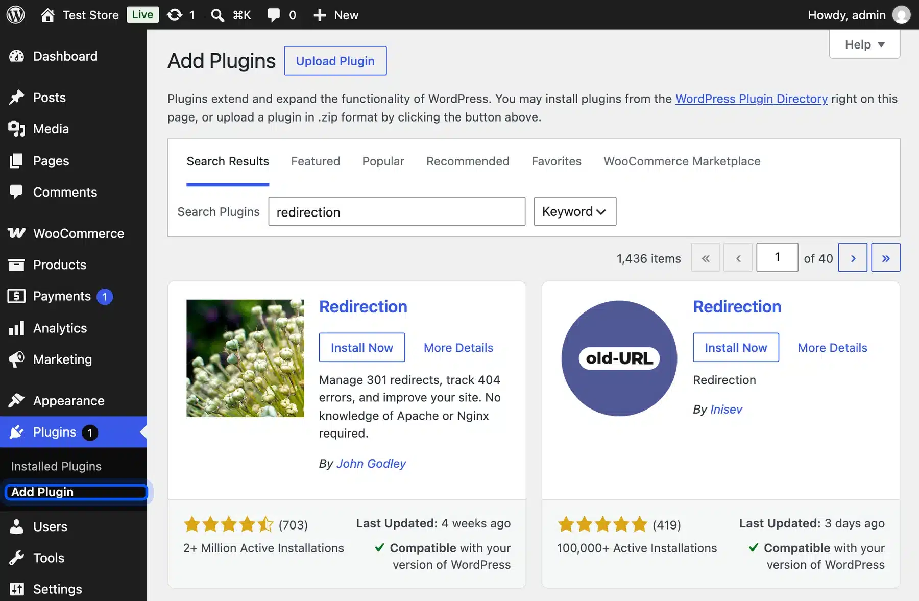 Add Plugin link under Plugins in the WordPress admin menu