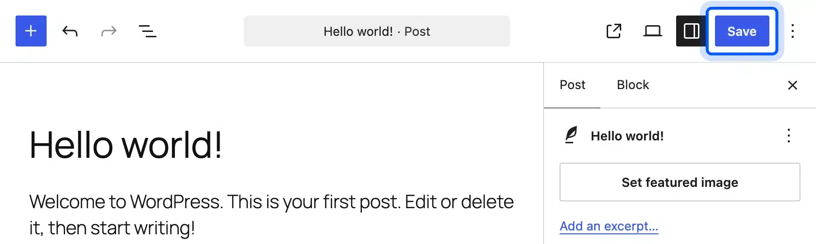 Save button in the WordPress post editor after a slug change