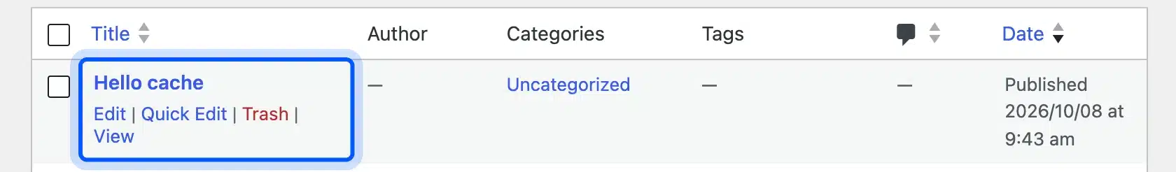 Edit link under a post title in the WordPress Posts list