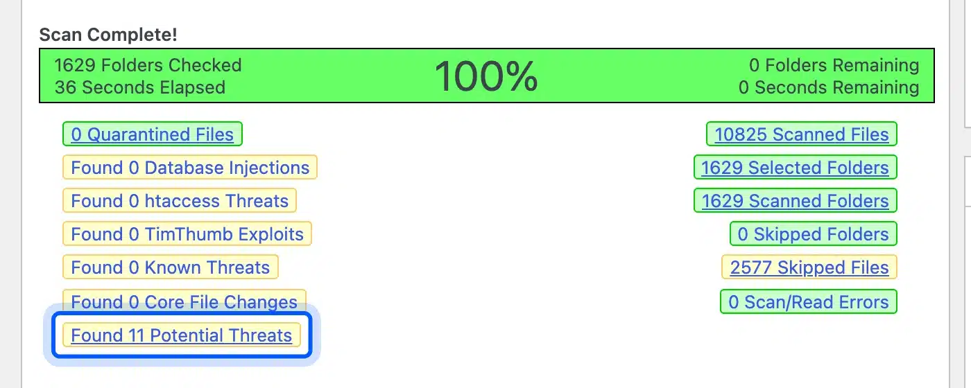 Anti-Malware scan complete with 11 potential threats