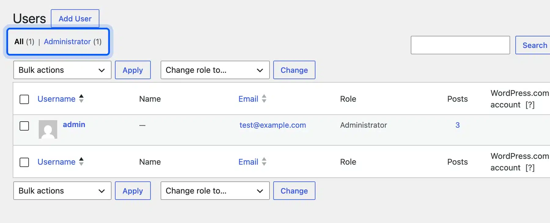 Users screen with the Administrator role filter used to spot unfamiliar admin accounts