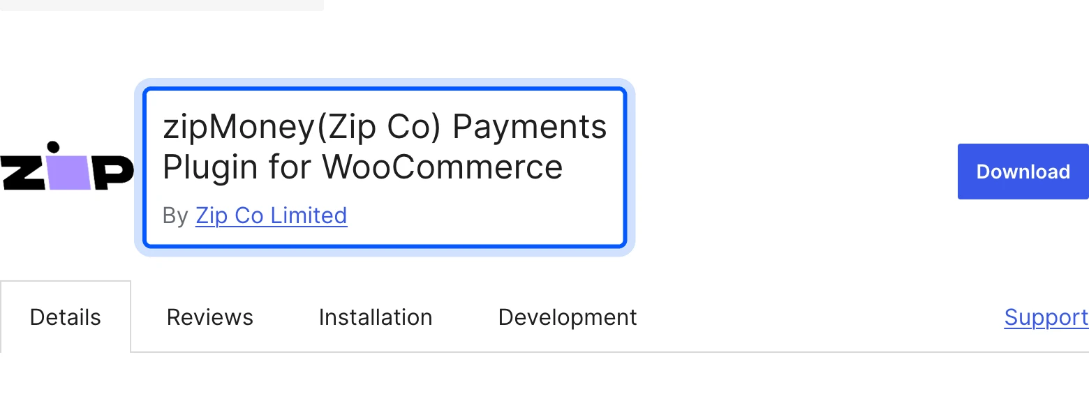 zipMoney Payments plugin for WooCommerce listing on WordPress.org